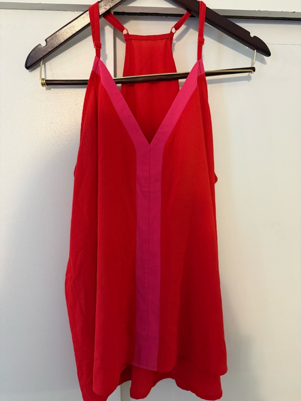 Women’s Red V-Neck Tank Top with Pink Trim
